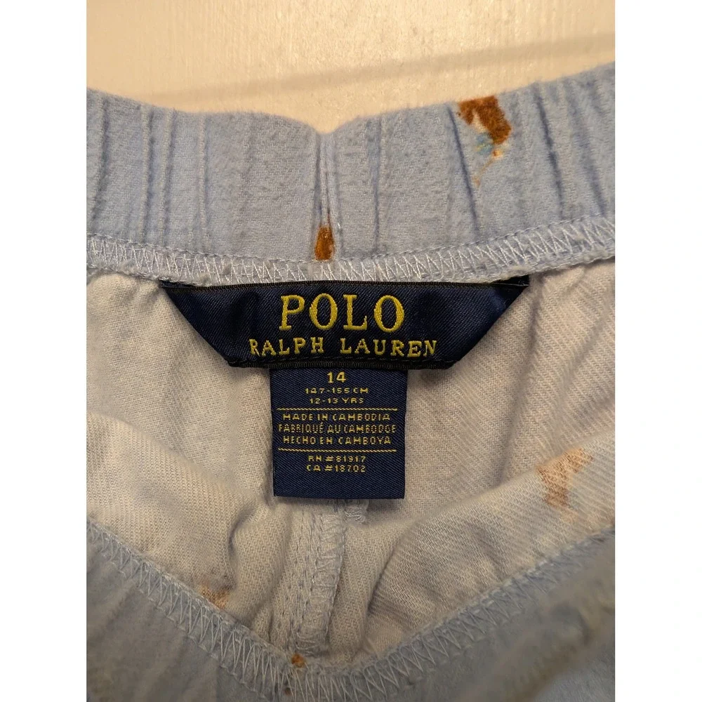 Polo Ralph Lauren Kids Pajama Pants Sz‎ 14 Blue Pony Logo Print Cotton Sleepwear